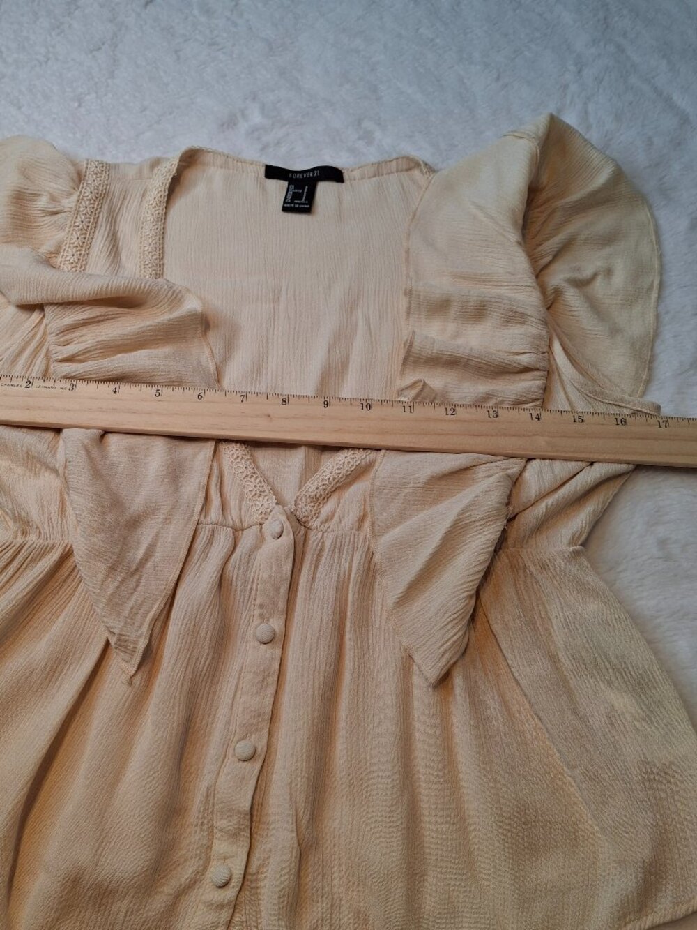 Peasant Babydoll Top Sz S Ruffle Boho Cottagecore Coquette Neutral Festival - Picture 11 of 13